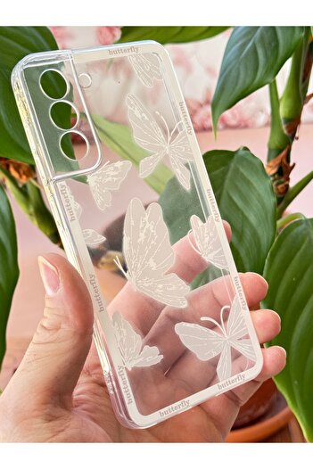 Fibaks Case for Samsung Galaxy S22 Transparent Butterfly Design Patterned Soft Silicone Cover with Camera Protection
