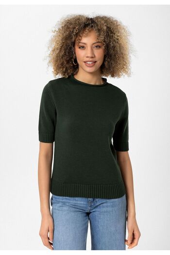 Williot Felina Women's Khaki Crew Neck Half Sleeve Ribbed Basic Slim Fit Knitwear Sweater
