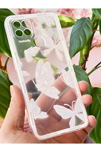 Fibaks Oppo A15 - A15S Case Transparent Butterfly Design Patterned Soft Silicone Cover with Camera Protection