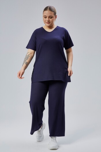 tarzımsüper Large Size Side Slit Comfort Model Suit Tunic with Trousers 2-Piece Top and Bottom Set