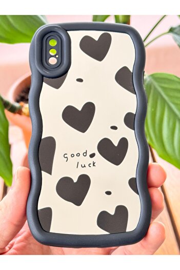 Fibaks Apple iPhone X - XS Case Mirrored Heart Pattern Soft Edge Camera Protection Silicone Cover