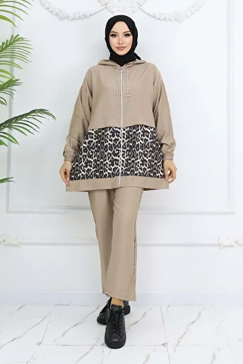 benguen Chained Leopard Patterned Suit Mink 4748