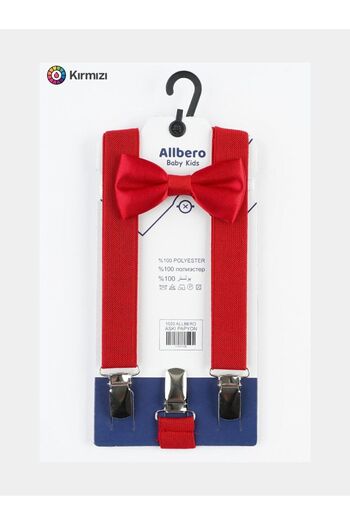 bebek_iklimi Red Children's Trouser Suspender Bow Tie Set 1-9 Years April 23 Show Outfit Accessory