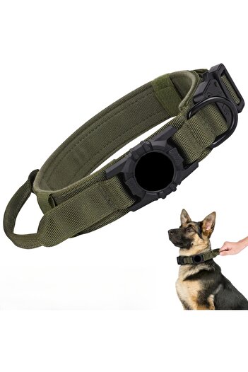 Choice XL Army Green Adjustable Nylon AirTag Holder Dog Collar  Metal Buckle Pet Tactical Collar Dog Access