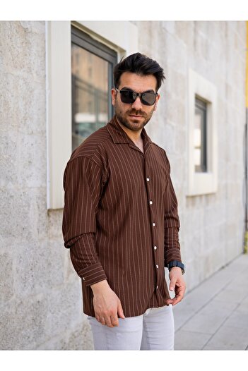 Gameyal Men's Comfortable Fit Striped Long Sleeve Crepe Shirt