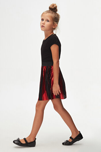 LOVETTI Red Black Edita Degrede Pleated Mini Skirt