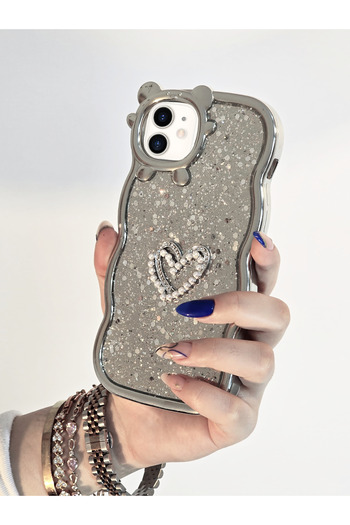 OSG iPhone 11 Compatible Shiny Glitter Patterned Teddy Bear Character Premium Phone Case