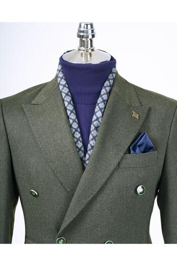 TerziAdemAltun Italian Style Slim Fit Double Breasted Peaked Collar Men's Jacket Khaki T13292