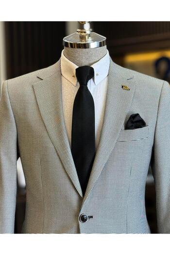 TerziAdemAltun Italian Style Slim Fit Houndstooth Pattern Men's Jacket Black T12627