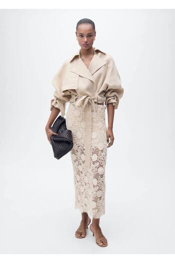 MANGO Woman Crochet Flower Midi Skirt