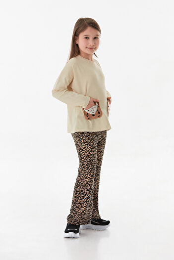 Fulla Moda Leopard Patterned Pocket Flare 2 Piece Girl's Suit