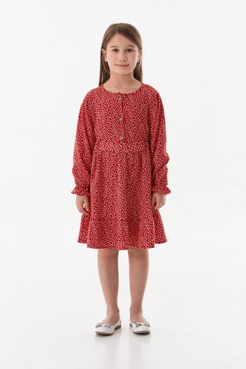 Fulla Moda Floral Tie Waist Front Buttoned Girl's Dress