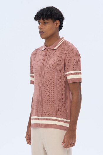 İLKCET MODA Ανδρικό πλεκτό μπλουζάκι Premium Oversize με ρίγα μανίκι γιακά