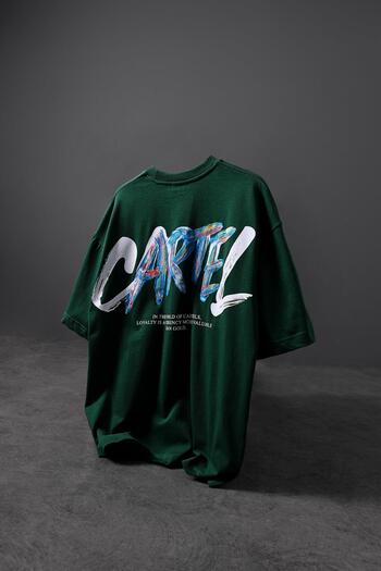 Slatra Men's Khaki Cartel Embossed Printed Oversize Tshirt
