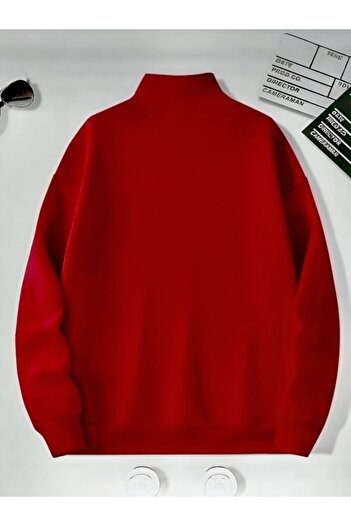BLYDE LAYY Half Zipper Unprinted Red Sweatshirt