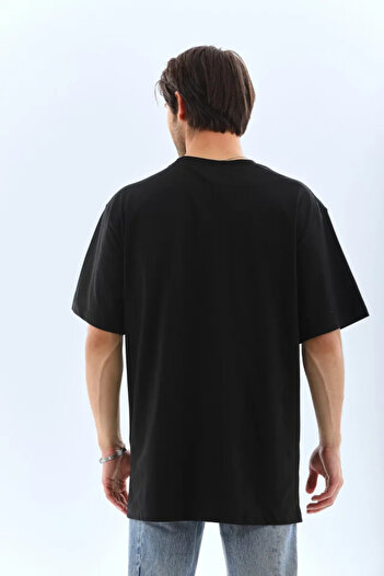 Sobe Hediyelik Vogueway Unisex Oversize Stoned Crew Neck T-Shirt - Black