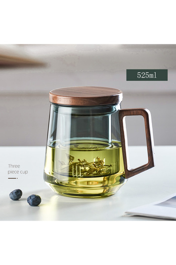 Choice 400-525ml Green 525ML GIANXI Glass Tea Cup With Wood Handle Chinese Heat Resistant Puer Filter Cups