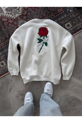 soonaksesuar Unisex Crew Neck Front and Back Printed Sweatshirt - White
