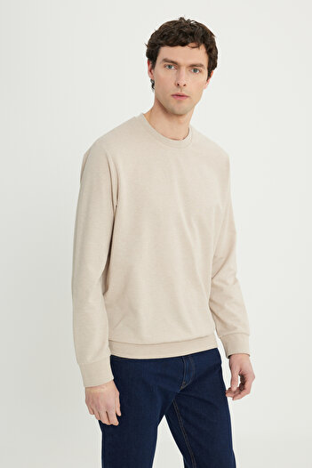 AC&Co / Altınyıldız Classics Erkek Bej Standart Fit Normal Kesim 2 İplik Recycle Pamuklu Bisiklet Yaka Sweatshirt