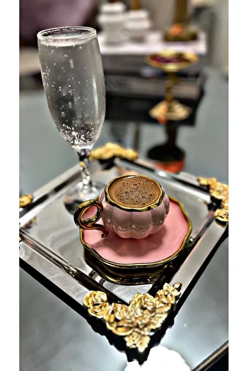 MGEStore 6 Pieces Floral Silver Square Plated Model Tea, Coffee, Catering Serving Presentation Tray 21X21