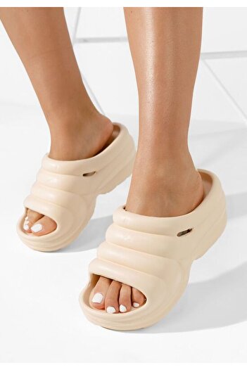 B T Shoes Gemma beige platform slippers