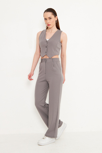 Keshka Women's Fit Cut Gray Vest Pants Set