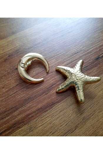 beyna aksesuar Crescent and Star Large Size Gold Color Button, (Coat, Jacket, Vest, Dress 2 Buttons)