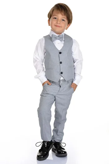 s.t. sebat tekstil Boy's 3 Button Vest, Shirt, Bow Tie, Brooch and Pants Special Day Suit