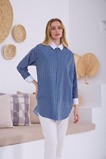 Moodbasic Striped Stone Cotton Shirt