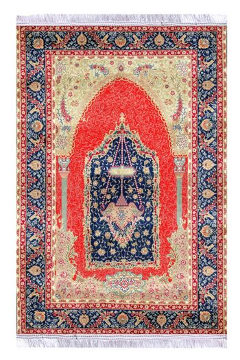 Carpetella Red Velvet Prayer Holder - Faux Leather, Foldable Dowry, Classic Pattern (70X120Cm)