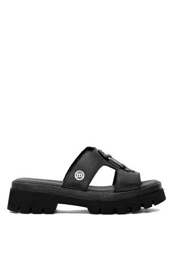 Mammamia Papuci de damă cu toc - piele naturală, negru