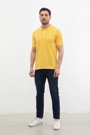 MARKAPIA Men's Polo Collar and Anchor Patterned 100% Cotton T-Shirt