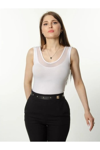 LİRONA A+ Quality Cotton Tul Detailed Pool Collar Undershirt & Body Jacket
