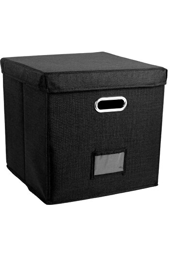 Choice 33x33x33cm Black 13 Inch Foldable Organizer Large Capacity Vinyl Record Storage Box with Lid Cotton