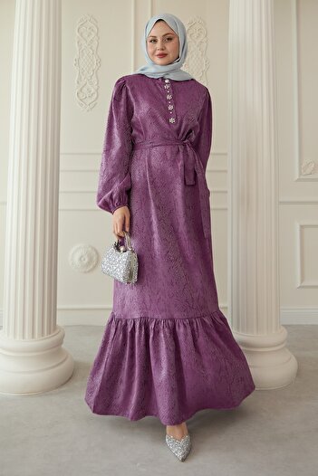 InStyle Purple Jacquard Dress with Paw Stone Detail