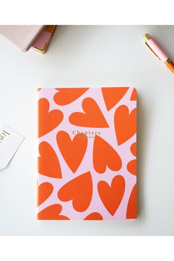 Chapters Canvas Notebook, Pink & Orange Hearts