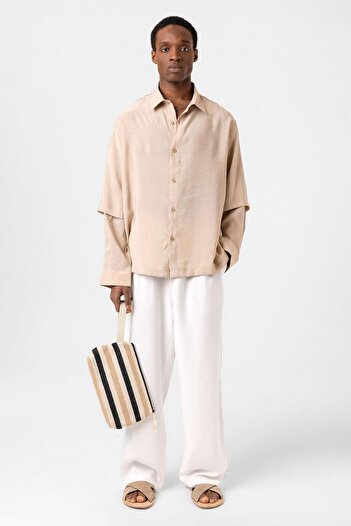 Vamos Beige Oversize Shirt Double Sleeve Demand