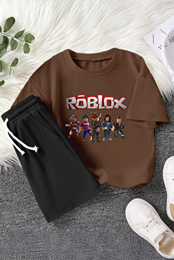 MYADA Children's Suit Crew Neck Elastic Shorts Roblox Printed 2-Piece Suit 11001