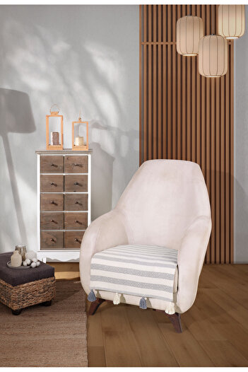 Lux Touch Liva Gray Armchair with Pompom - 1 Armchair Cover 115X90 cm + Armchair Shawl