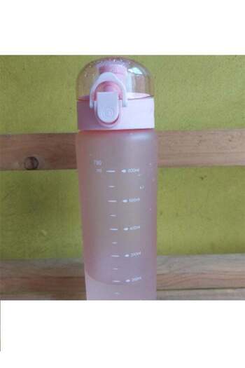 COOYA 780ml Water Bottle, Portable Plastic, with Pop-Up Lid and Time Mark Reminder Cream Cup, Pink