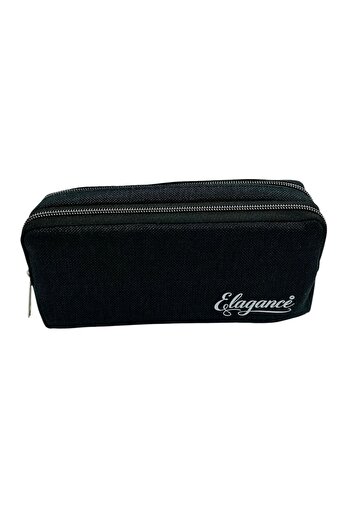 Elegance Black Double Compartment Pencil Bag