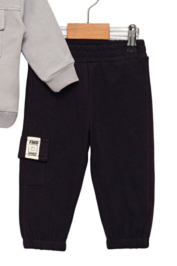 Divonette Baby Boy Black Tracksuit with Pockets and Gray Sweatshirt Set - Children's Clothing