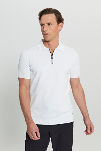 ALTINYILDIZ CLASSICS Erkek Ekru Standart Fit Normal Kesim Polo Yaka Jakarlı Triko Tişört