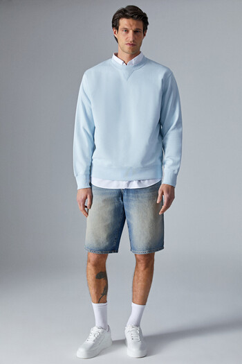 GRIMELANGE Bonell Men's 100% Cotton Relaxed Crew Neck Long Sleeve Light Blue Sweatshirt