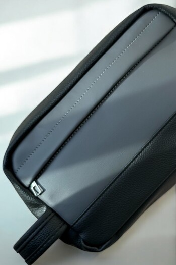Aggu Bebe Nons Leather Gray - Black Men's Shaving Bag Daily Handbag Portfolio - Clutch Care Bag