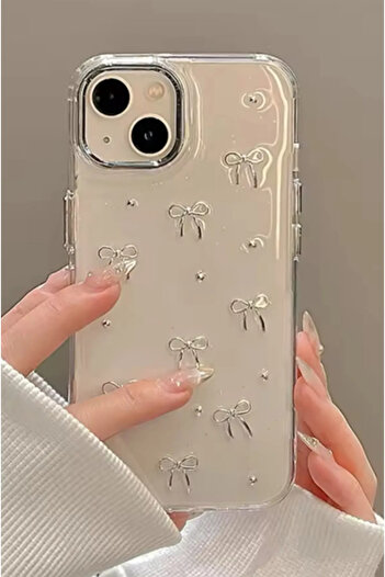Go Aksesuar iPhone 14 Plus - 15 Plus Compatible Mini Bow Design Silicone Case with Toy