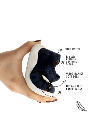 kids A more Single Velcro Leather Soft First Step Sandals Navy Blue