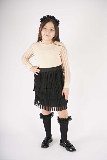 MİNİKO KİDS 23 April 29 October Concept Sleeve Tulle Detailed Layered Tutu Skirt Suit