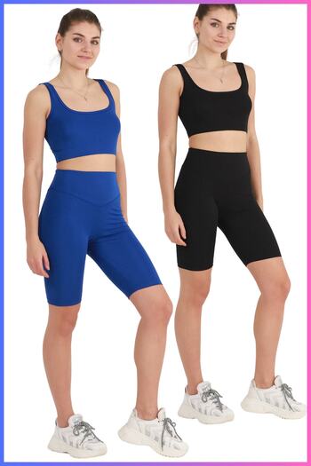 missmaral Women's High Waist Recovery Biker Short 21070 Black & Blue 2 Pack Lycra Material
