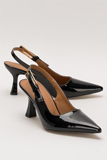Liger Women's Pointed Toe Open Back 8 cm Heeled Shoes Black